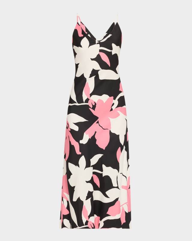 Niwashi Floral-Print Charmeuse Midi Dress